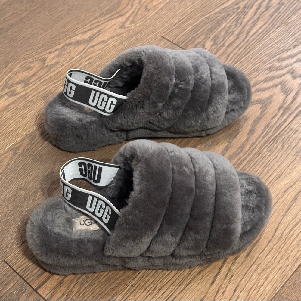 (SOLD) UGG Gray Plush Shearling Slide
